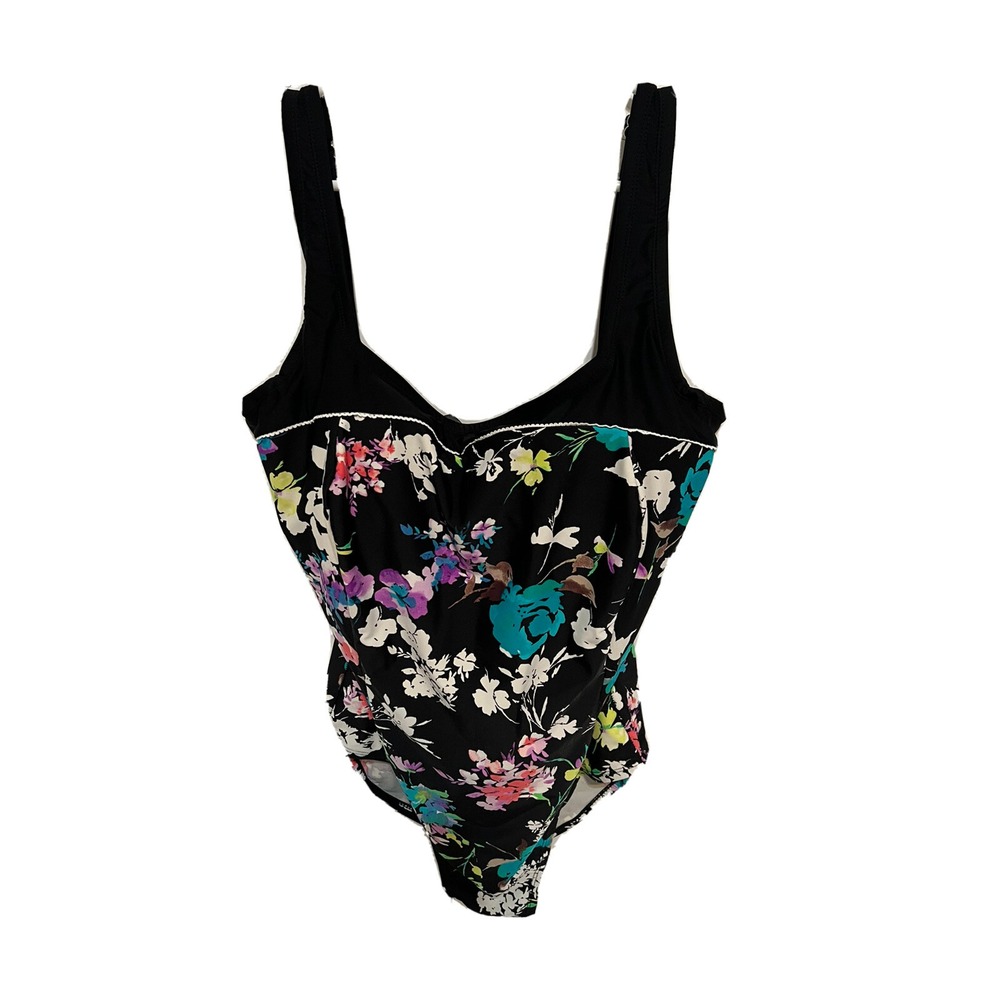 IT FIGURES! One-Piece Swimsuit Size 20W Black Blue Yellow Floral